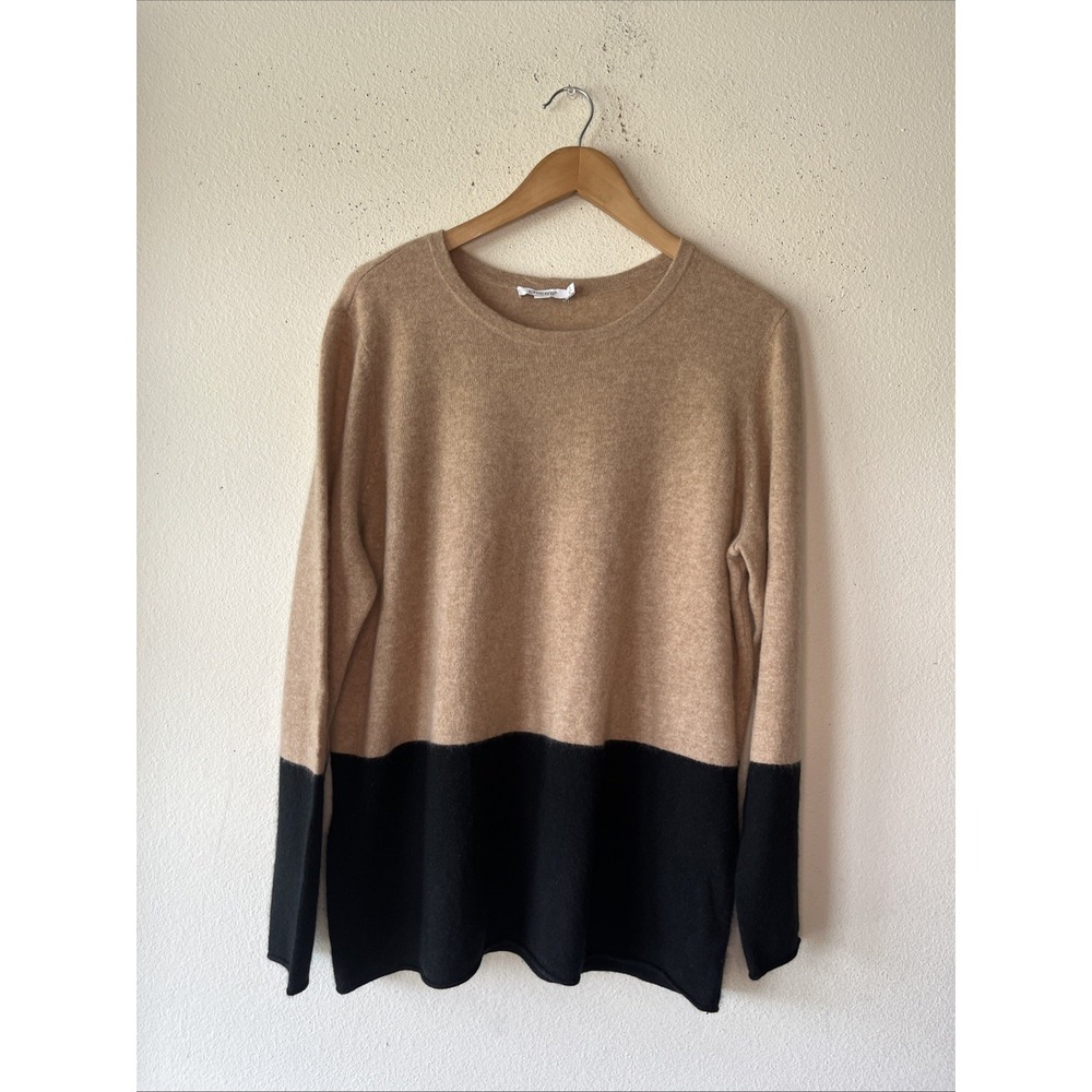 Chico's Cashmere Sweater Size 3 US XL Tan Black Long Sleeve Old Money Luxury